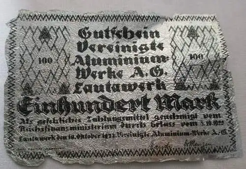 seltene 50 und 100 Mark Aluminium Banknoten Lautawerk 1922 (155950)