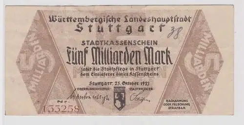 5 Milliarden Mark Banknote Inflation Landeshauptstadt Stuttgart 1923 (144696)