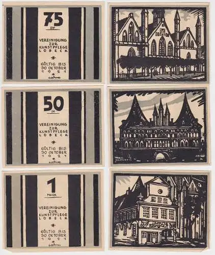 3 Banknoten Notgeld Lübeck Vereinigung zur Kunstpflege o.D. (1922) (142977)