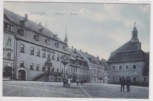 63563 Ak Zschopau Rathaus und Markt mit deutschem Haus um 1910