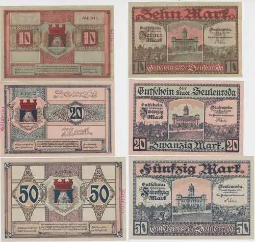 10,20 und 50 Mark Banknoten Notgeld Stadt Zeulenroda 1918 (140121)