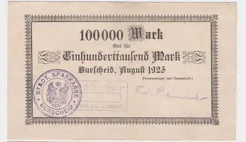 100000 Mark Banknote Burscheid Forst & Pulvermacher 1923 (122302)