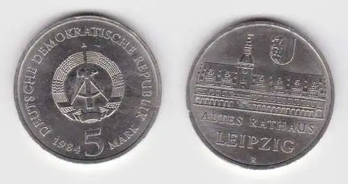 DDR Gedenk Münze 5 Mark Leipzig Altes Rathaus 1984 Stempelglanz (104156)