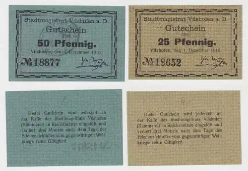 10 + 50 Pfennig Banknote Notgeld Stadt Vilshofen a. Donau 1. Dez. 1916 (135723)