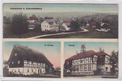 07113 Mehrbild Ak Falkenhain bei Schmiedeberg Schule, Geschäft E.Richter usw. 19