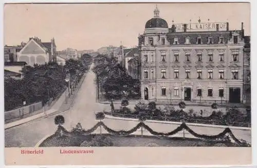 54866 Präge Ak Bitterfeld Lindenstrasse mit Hotel Kaiserhof 1907