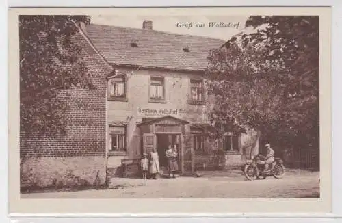 39569 Ak Gruß aus Wollsdorf Gasthaus mit Motorrad davor um 1925