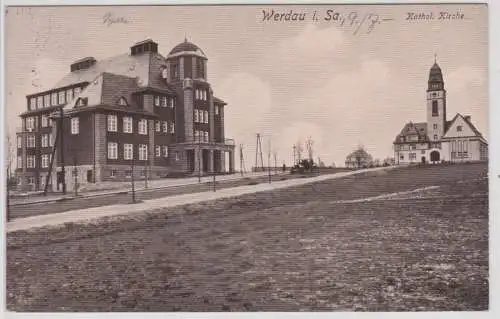 91597 Ak Werdau in Sachsen katholische Kirche 1931