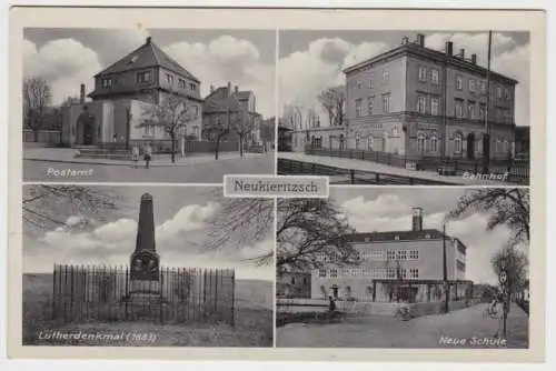 78248 Mehrbild Ak Neukieritzsch - Postamt, Bahnhof, Lutherdenkmal, Neue Schule