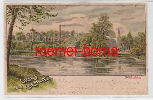 79094 Künstler Ak Gruss aus Chemnitz Schlossteich 1903