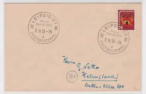 906637 DDR Ersttagsbrief FDC Mi 293 Erster Fünfjahrplan 2. Sept. 1951