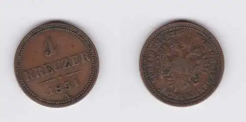 1 Kreuzer Kupfer Münze Österreich 1851 A (119835)