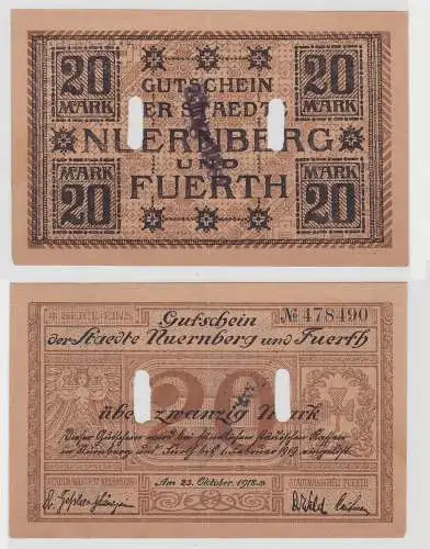 20 Mark Banknote Notgeld Städte Nürnberg und Fürth 23.Oktober 1918 (125310)