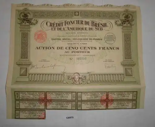 500 Franc Aktien Credit Foncier du Bresil et de L`Amerique du Sud 1925 (126970)