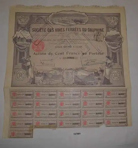 100 Francs Aktie Société des Voies Ferrées du Dauphiné Lyon 1906 (127981)