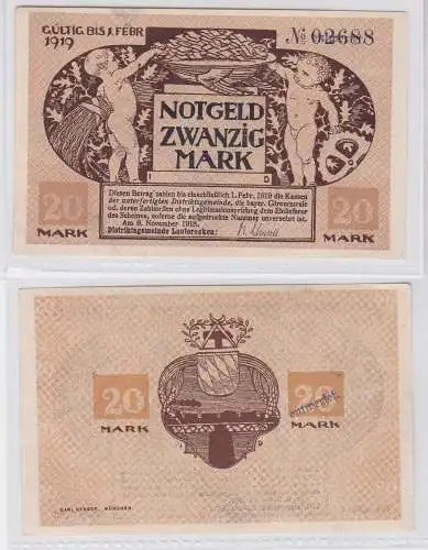 20 Mark Mark Banknote Kriegsnotgeld Gemeinde Lauterecken 1918 (119866)