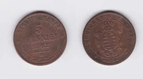 5 Pfennige Kupfer Münze Sachsen 1862 B (117775)