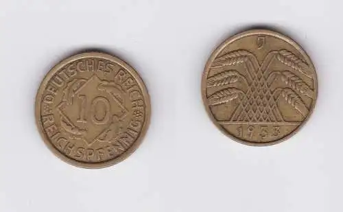 10 Reichspfennig Messing Münze Deutsches Reich 1933 J, Jäger 317 (120213)