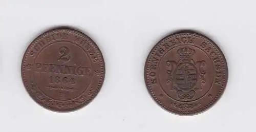 2 Pfennig Kupfer Münze Sachsen 1864 B (119322)