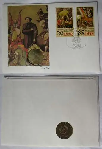 DDR Numisbrief mit 5 Mark Müntzer Ehrung Katharinenkirche Zwickau 1989 (110690)