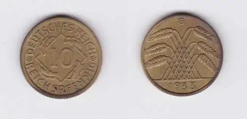 10 Reichspfennig Messing Münze Deutsches Reich 1933 G, Jäger 317 (120207)