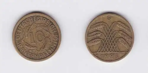 10 Rentenpfennig Messing Münze Deutsches Reich 1923 G, Jäger 309 (119908)