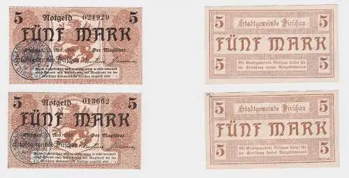 2 x 5 Mark Banknoten Stadtgemeinde Dirschau Tczew 15.11.1918 (118958)