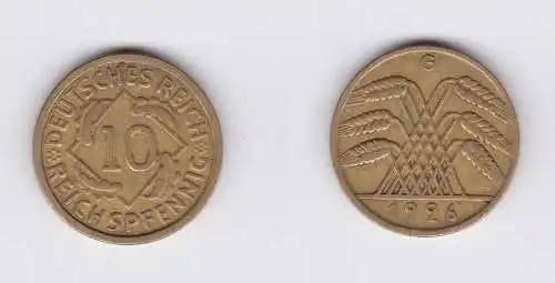 10 Reichspfennig Messing Münze Deutsches Reich 1926 G, Jäger 317 (119910)