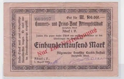 100000 Mark Banknote ADCA Adorf im Vogtland 1.08.1923 (118847)