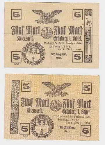 5 Mark Banknote Notgeld der Stadt Grünberg i.Schlesien 8.10.1918 (118924)