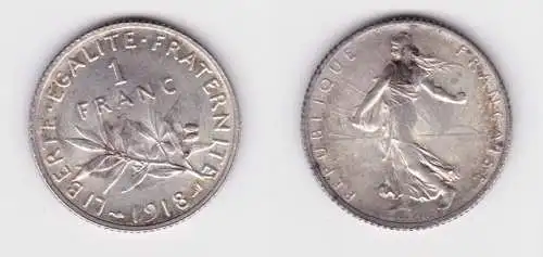 1 Franc Silber Münze Frankreich 1918 vz (138355)