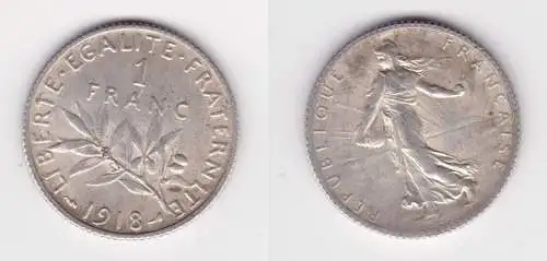 1 Franc Silber Münze Frankreich 1918 ss+ (134286)