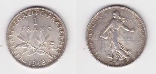 1 Franc Silber Münze Frankreich 1918 ss+ (134208)