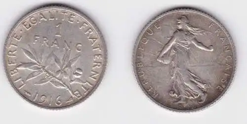 1 Franc Silber Münze Frankreich 1916 ss+ (133621)