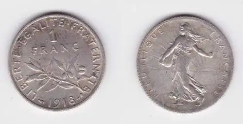 1 Franc Silber Münze Frankreich 1918 ss (138409)