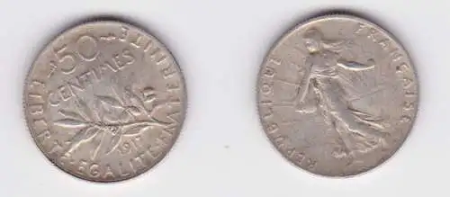 50 Centimes Silber Münze Frankreich 1917 ss (131182)