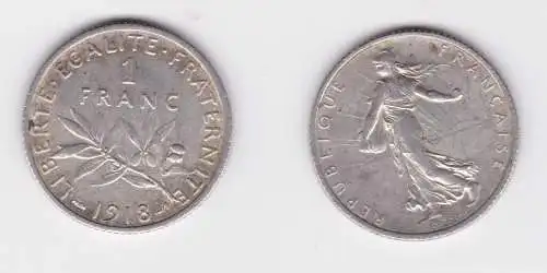 1 Franc Silber Münze Frankreich 1918 ss+ (133394)