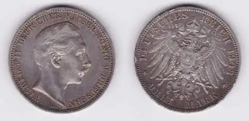 3 Mark Silbermünze Preussen Kaiser Wilhelm II 1908 A Jäger 103 ss (130660)