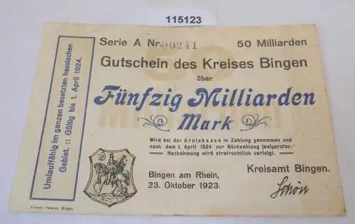 50 Milliarden Mark Banknote Inflation Kreis Bingen 23.Oktober 1923 (115123)