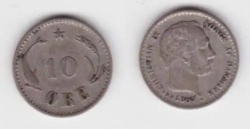 10 Öre Silber Münze Dänemark Delphin 1897 ss (142350)