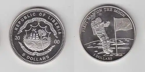 5 Dollar Nickel Münze Liberia 2000 1. Mann auf dem Mond (112849)