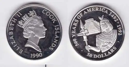 50 Dollar Silbermünze Cook Inseln 500 Jahre Amerika Capac Inkaherrscher (118031)