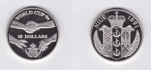 10 Dollar Silber Münze Niue 1991 World Cup 1994, Handschlag  (118188)