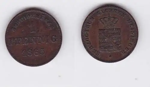 1 Pfennig Kupfer Münze Sachsen Meiningen 1865 (117326)