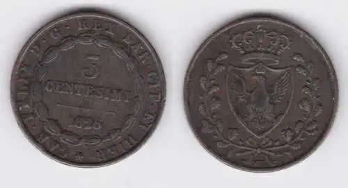 3 Centimes Kupfer Münze Italien Regno Sardinien 1826 ss+ (142522)