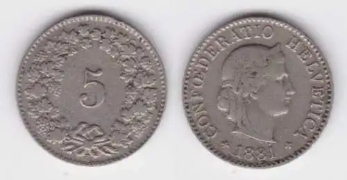 5 Rappen Nickel Münze Schweiz 1881 B ss (143167)