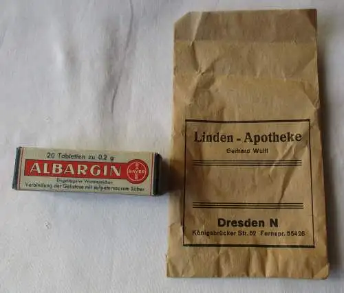 Medizin Bayer Albargin Linden-Apotheke Gerhard Wulff Dresden um 1930 (153857)