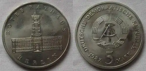 DDR Gedenk Münze 5 Mark Berlin Rotes Rathaus 1987 Stempelglanz (106004)