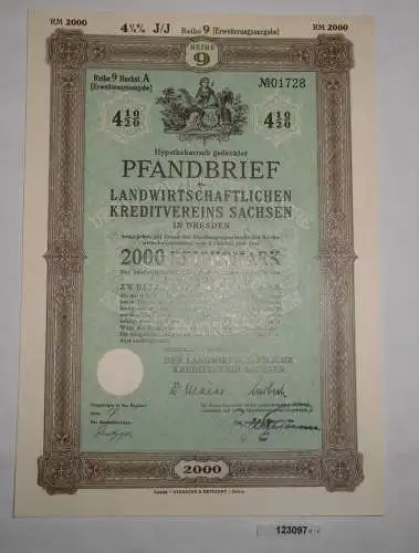 2000 RM Pfandbrief Landwirtschaftlicher Kreditverein Sachsen 24.10.1939 (123097)