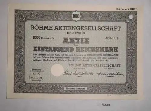 1000 Reichsmark Aktie Böhme AG Delitzsch Oktober 1941 (122999)